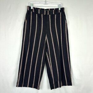 Reitmans Cropped Pants Women’s Size 12 Black Tan Striped Linen Blend Wide Leg